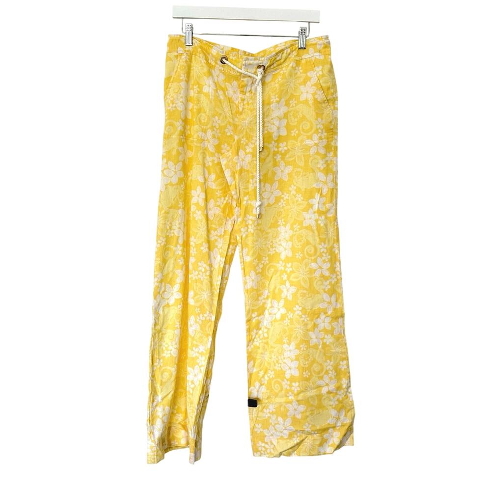 Lilly Pulitzer (8) Yellow Floral Linen/Cotton Tie Waist Pant "Palm Beach Fit"